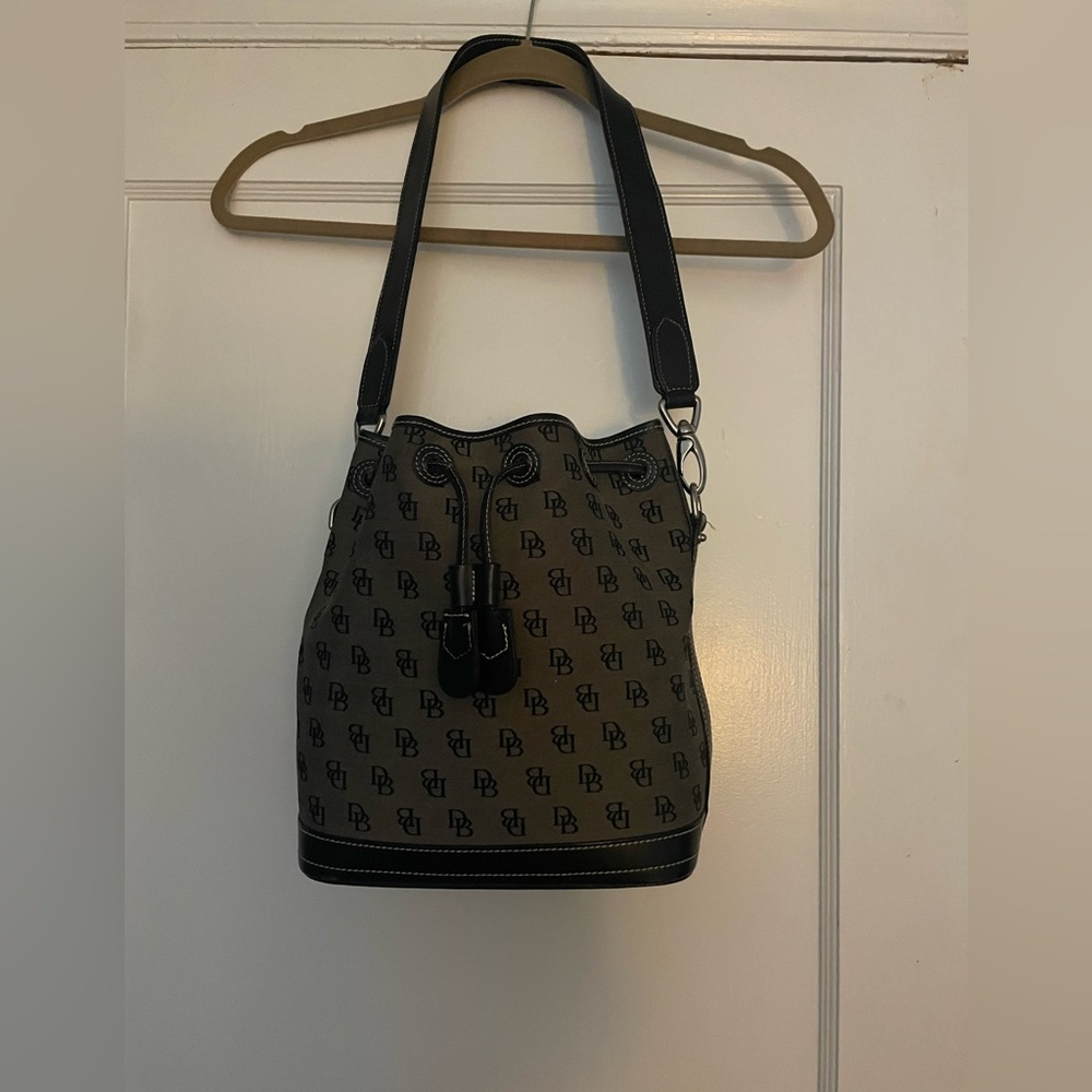 Dooney & Burke Black Monogrammed Bucket Bag. Free shipping